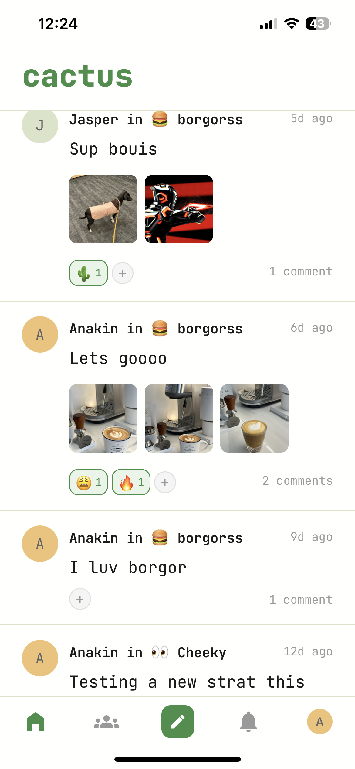 Cactus app home screen